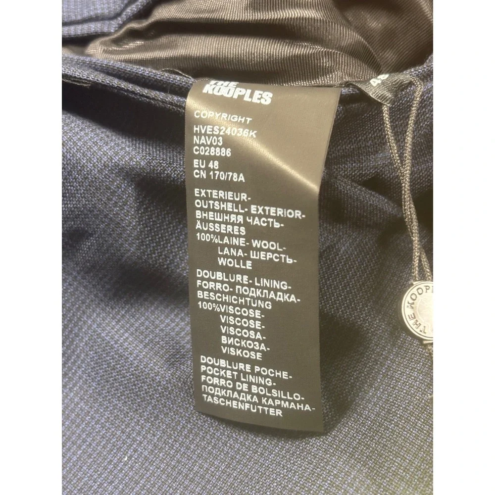 The Kooples Micro Angel Fitted Suit Navy Blue Wool Men's Blazer Size FR 48 $575‎